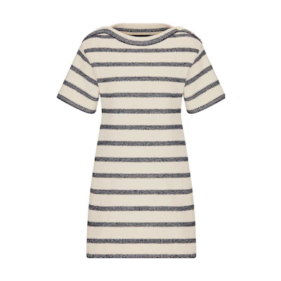 (Women) DIOR SS23 Beige Striped Logo Short Sleeve Dress. 314R14AM726-X5855