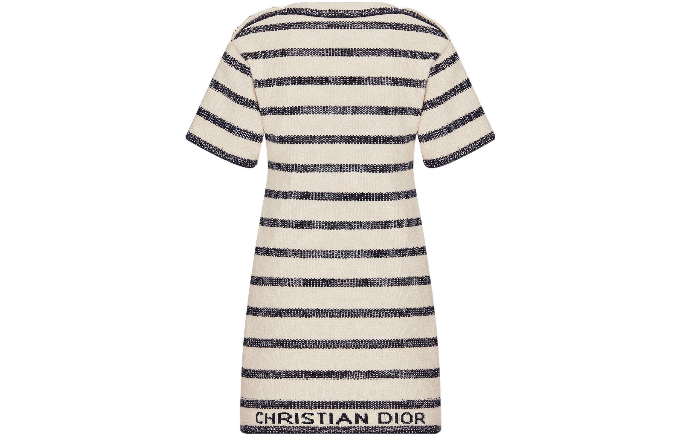 Lookbook (W) DIOR SS23 米色條紋Logo短袖連衣裙. 314R14AM726-X5855