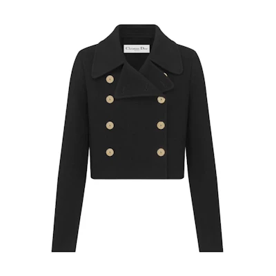 (Women) DIOR SS23 Black Cropped Double-Breasted Long Sleeve Jacket. 340C48A0060-X9000