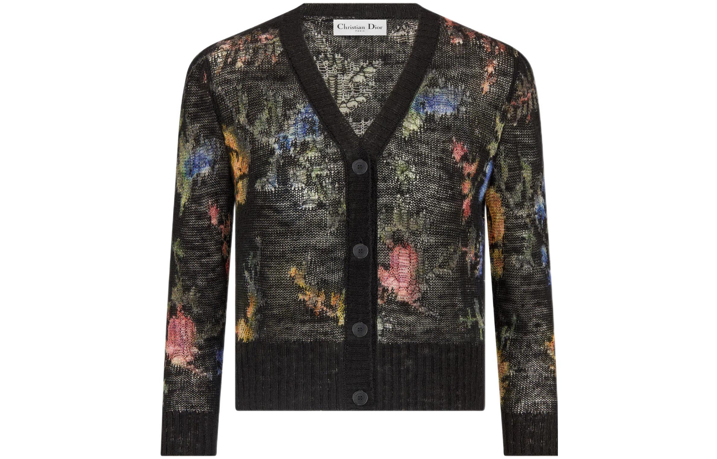 (Women) DIOR SS23  Black Patterned Printed Long-Sleeve Knit Cardigan 324G04AM732-X9401