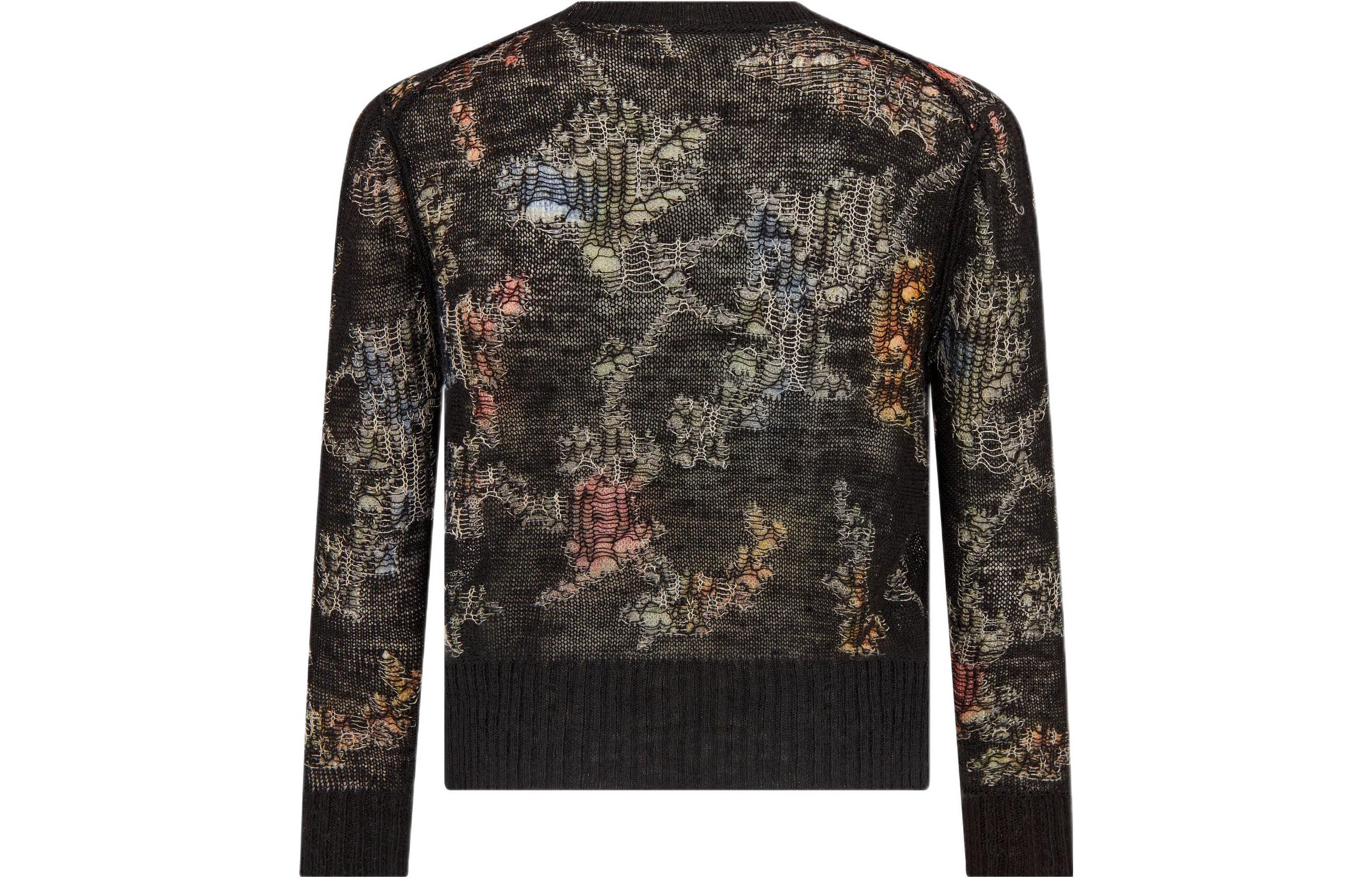 Lookbook (W) DIOR SS23 Kardigan Rajutan Lengan Panjang Corak Cetakan Hitam 324G04AM732-X9401