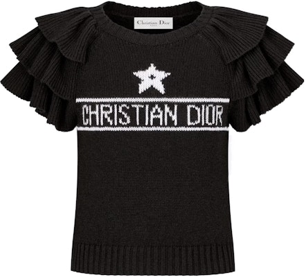 (W) DIOR SS23 Sweater Hitam Lengan Pendek Cashmere dengan Logo Jacquard. 324S13AM003-X9330 Order (W) DIOR SS23 Sweater Hitam Lengan Pendek Cashmere dengan Logo Jacquard. 324S13AM003-X9330