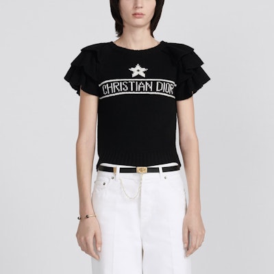 (W) DIOR SS23 Sweater Hitam Lengan Pendek Cashmere dengan Logo Jacquard. 324S13AM003-X9330 Shop (W) DIOR SS23 Sweater Hitam Lengan Pendek Cashmere dengan Logo Jacquard. 324S13AM003-X9330