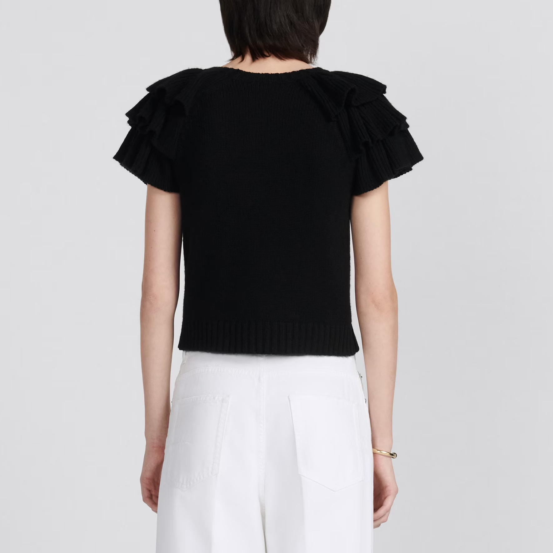 Purchase (W) DIOR SS23 Sweater Hitam Lengan Pendek Cashmere dengan Logo Jacquard. 324S13AM003-X9330