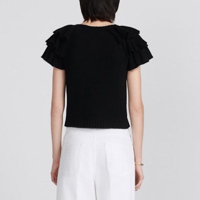 (W) DIOR SS23 Sweater Hitam Lengan Pendek Cashmere dengan Logo Jacquard. 324S13AM003-X9330 Purchase (W) DIOR SS23 Sweater Hitam Lengan Pendek Cashmere dengan Logo Jacquard. 324S13AM003-X9330