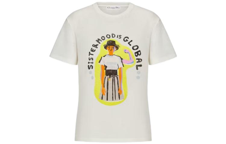Buy (Women) DIOR SS23  Cartoon Letter Print Crewneck T-Shirt in Off-White. 243T09F4418-X0200