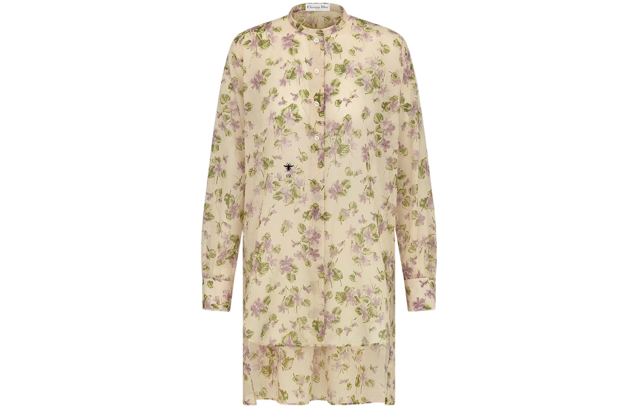 (Women) DIOR SS23  Embroidered Bee Long-Sleeve Shirt Beige. 321B54A3246-X1846