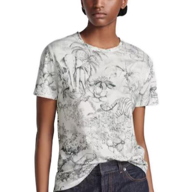 (Women) DIOR SS23  Floral Animal Print White Crewneck T-Shirt Short Sleeve 343T06A4505-X0858 圖 4