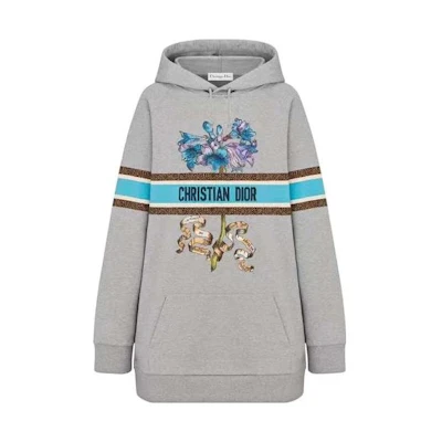 (Women) DIOR SS23 Floral Logo Print Hoodie Grey 113S04A4013-X8851