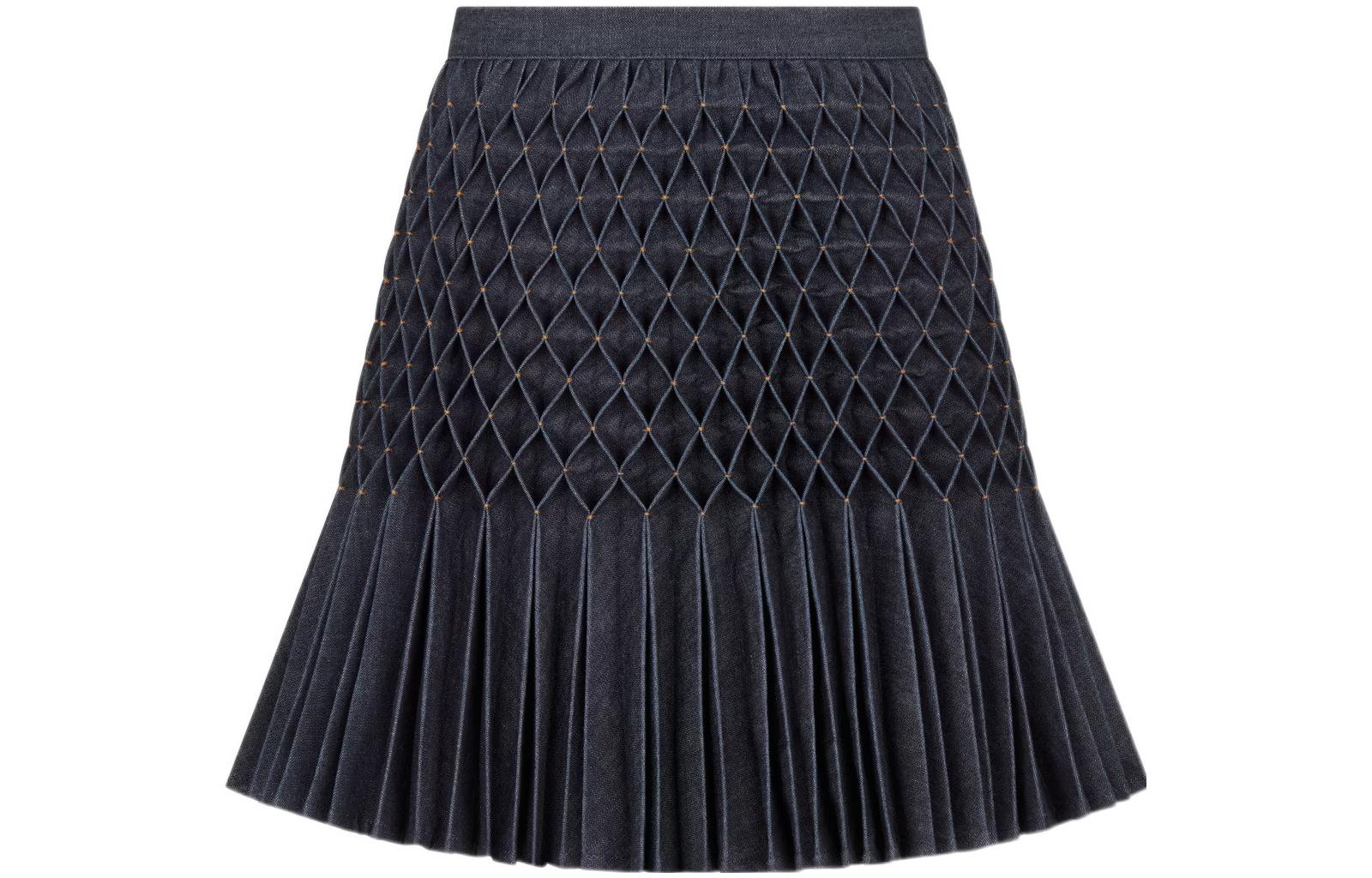 (Women) DIOR SS23  High-Waist Pleated Mini Skirt in Navy Blue. 322J23A3181-X5754