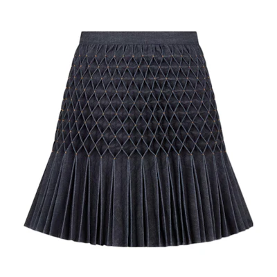 (Women) DIOR SS23 High-Waist Pleated Mini Skirt in Navy Blue. 322J23A3181-X5754