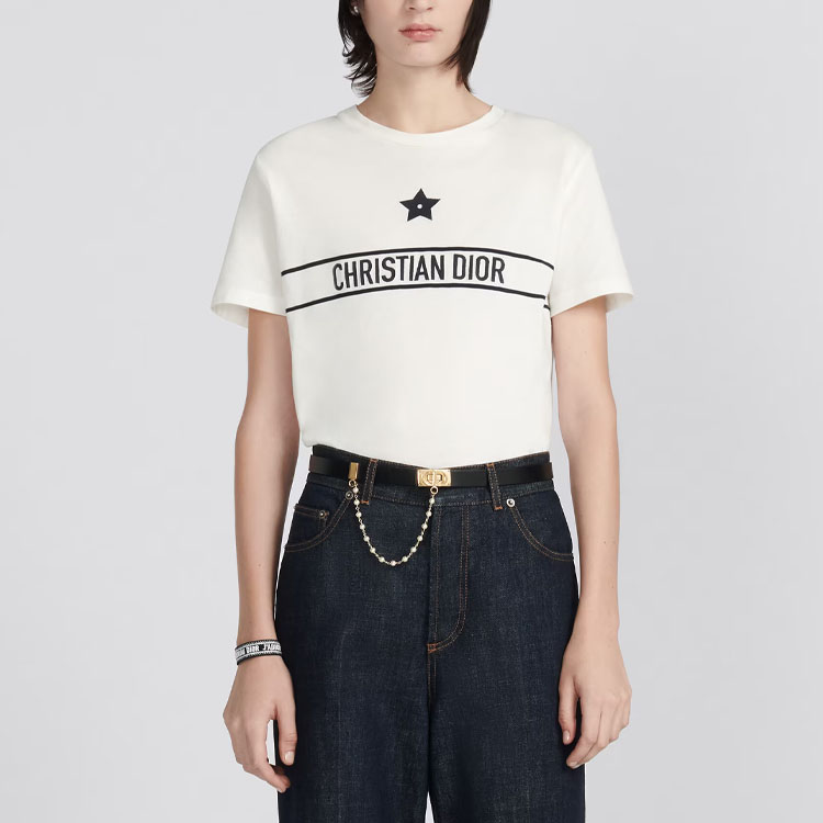 Shop (W) DIOR SS23 標誌圖案印花白色短袖T恤。 323T06A4414-X0200