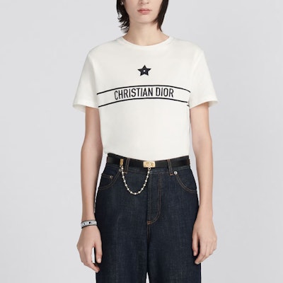 (W) DIOR SS23 標誌圖案印花白色短袖T恤。 323T06A4414-X0200 Shop (W) DIOR SS23 標誌圖案印花白色短袖T恤。 323T06A4414-X0200