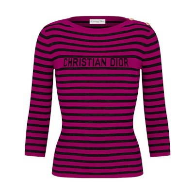 (Women) DIOR SS23 Striped Letter Knit Long Sleeve Top in Pink. 344S97AM729-X4858