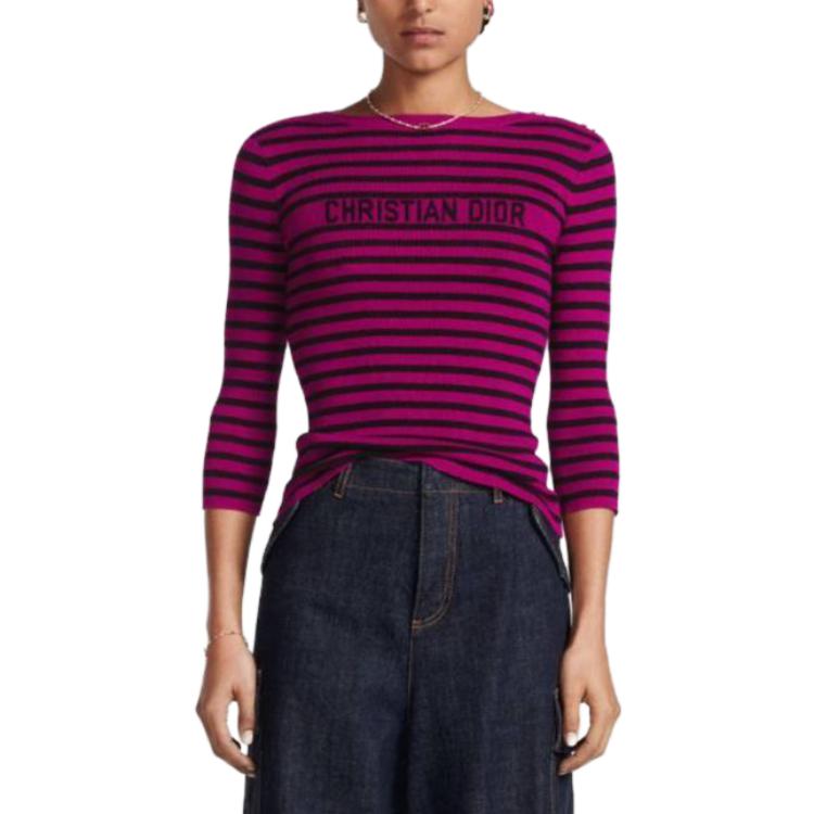 (Women) DIOR SS23  Striped Letter Knit Long Sleeve Top in Pink. 344S97AM729-X4858 圖 4