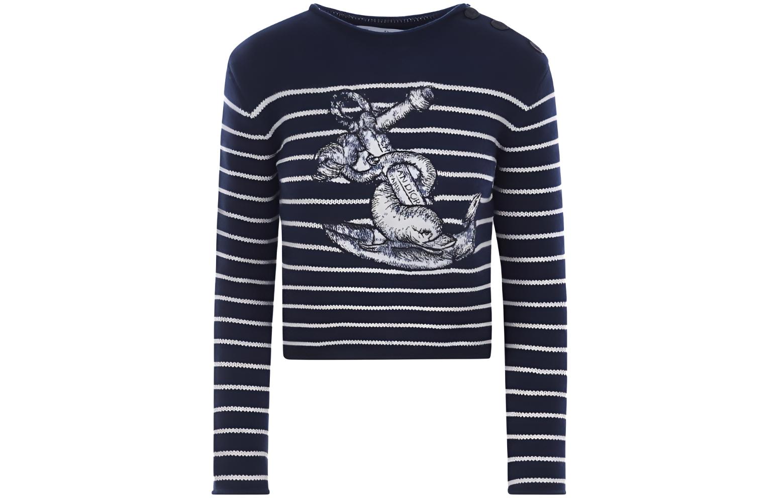 (Women) DIOR SS23  Striped Print Crewneck Long Sleeve Sweater Blue. 214S22BM002-5884