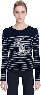 (W) DIOR SS23 Sweater Lengan Panjang Garis Crewneck Biru. 214S22BM002-5884 Lookbook (W) DIOR SS23 Sweater Lengan Panjang Garis Crewneck Biru. 214S22BM002-5884