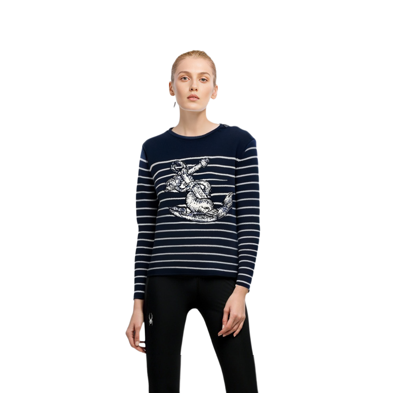 Shop (W) DIOR SS23 Sweater Lengan Panjang Garis Crewneck Biru. 214S22BM002-5884