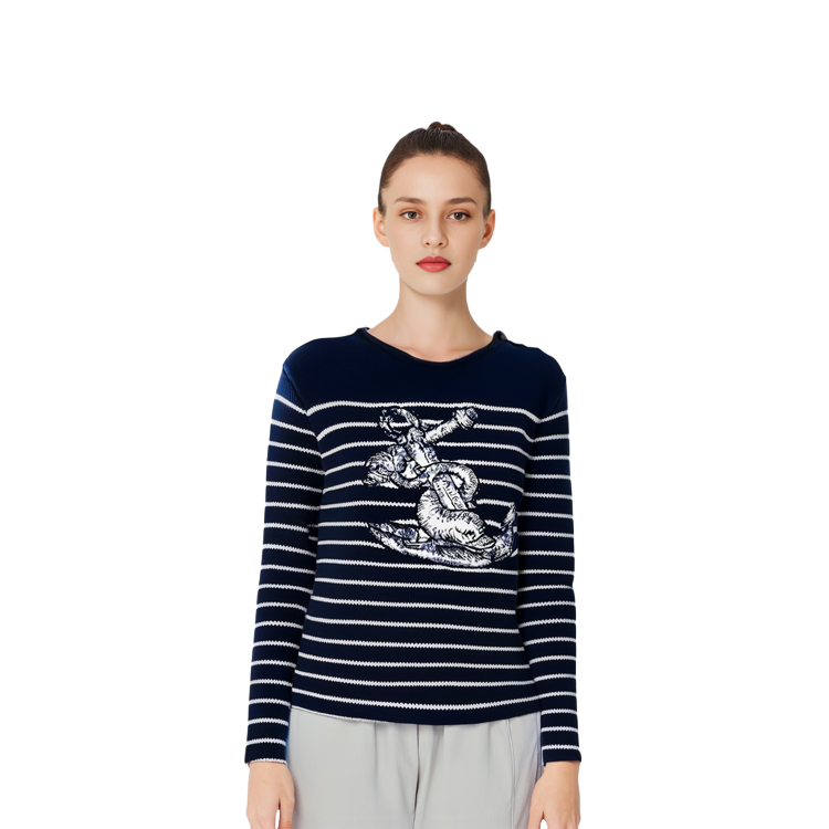 Purchase (W) DIOR SS23 Sweater Lengan Panjang Garis Crewneck Biru. 214S22BM002-5884