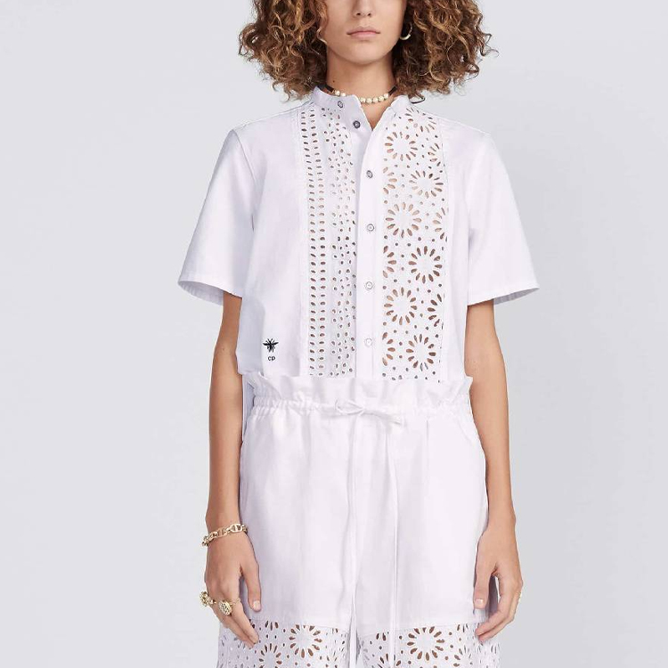 (Women) DIOR SS23  White Short-Sleeve Floral Cutout Button-Up Shirt. 322B46M3177-X0100 圖 4