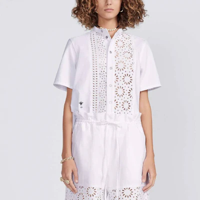 (W) DIOR SS23 ホワイトフローラルカットアウト半袖ボタンアップシャツ. 322B46M3177-X0100 Shop (W) DIOR SS23 ホワイトフローラルカットアウト半袖ボタンアップシャツ. 322B46M3177-X0100