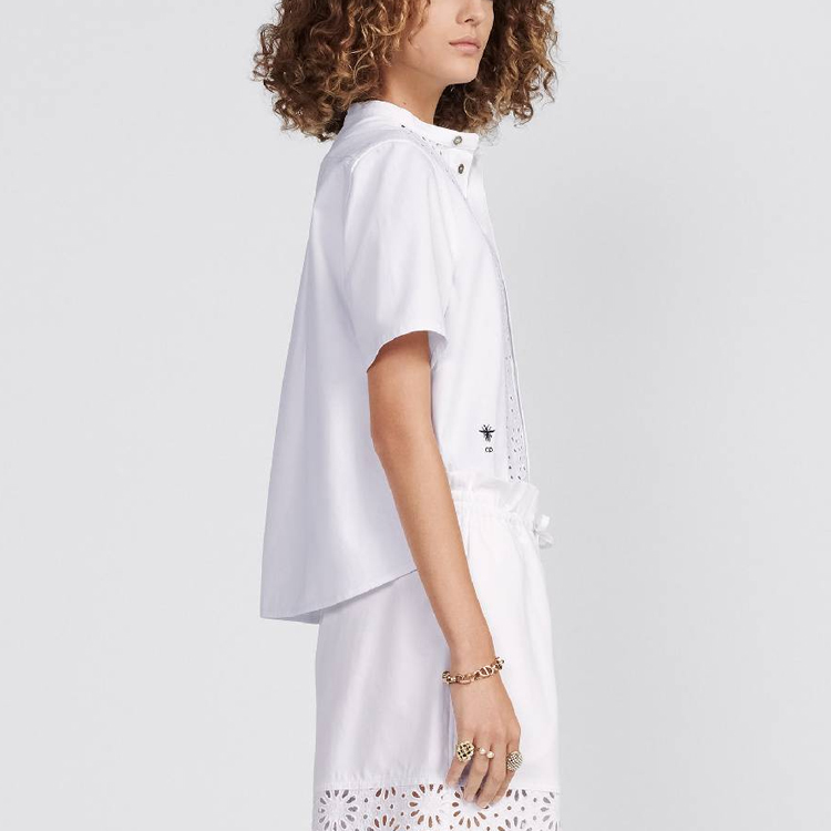 (Women) DIOR SS23  White Short-Sleeve Floral Cutout Button-Up Shirt. 322B46M3177-X0100 圖 6