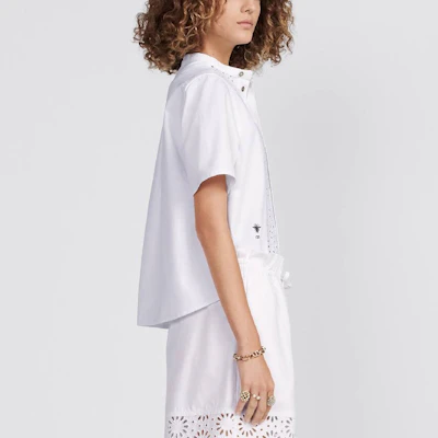 (W) DIOR SS23 ホワイトフローラルカットアウト半袖ボタンアップシャツ. 322B46M3177-X0100 Details for (W) DIOR SS23 ホワイトフローラルカットアウト半袖ボタンアップシャツ. 322B46M3177-X0100