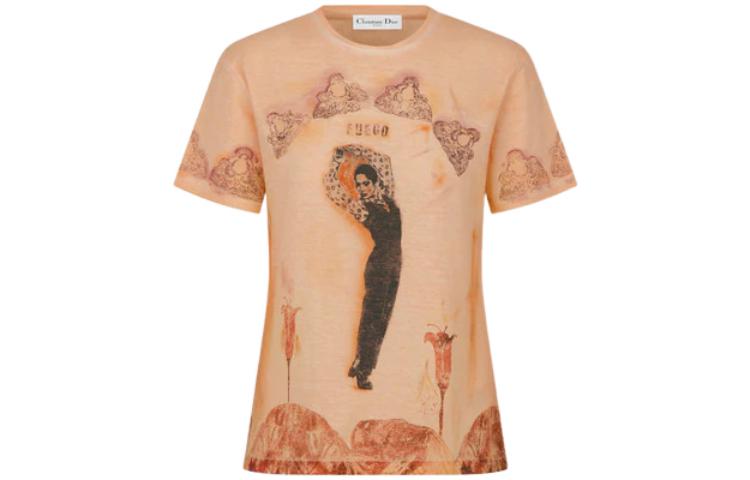 (Women) Dior SS23 Beige Graphic Print Crewneck Casual T-Shirt . 313T09B4411-X1835