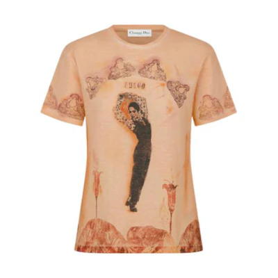 (Women) Dior SS23 Beige Graphic Print Crewneck Casual T-Shirt . 313T09B4411-X1835