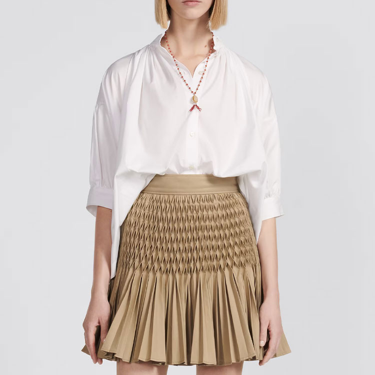 Shop (W) DIOR SS23 女款米色高腰百褶休閒短裙 321J44A3332-X1700