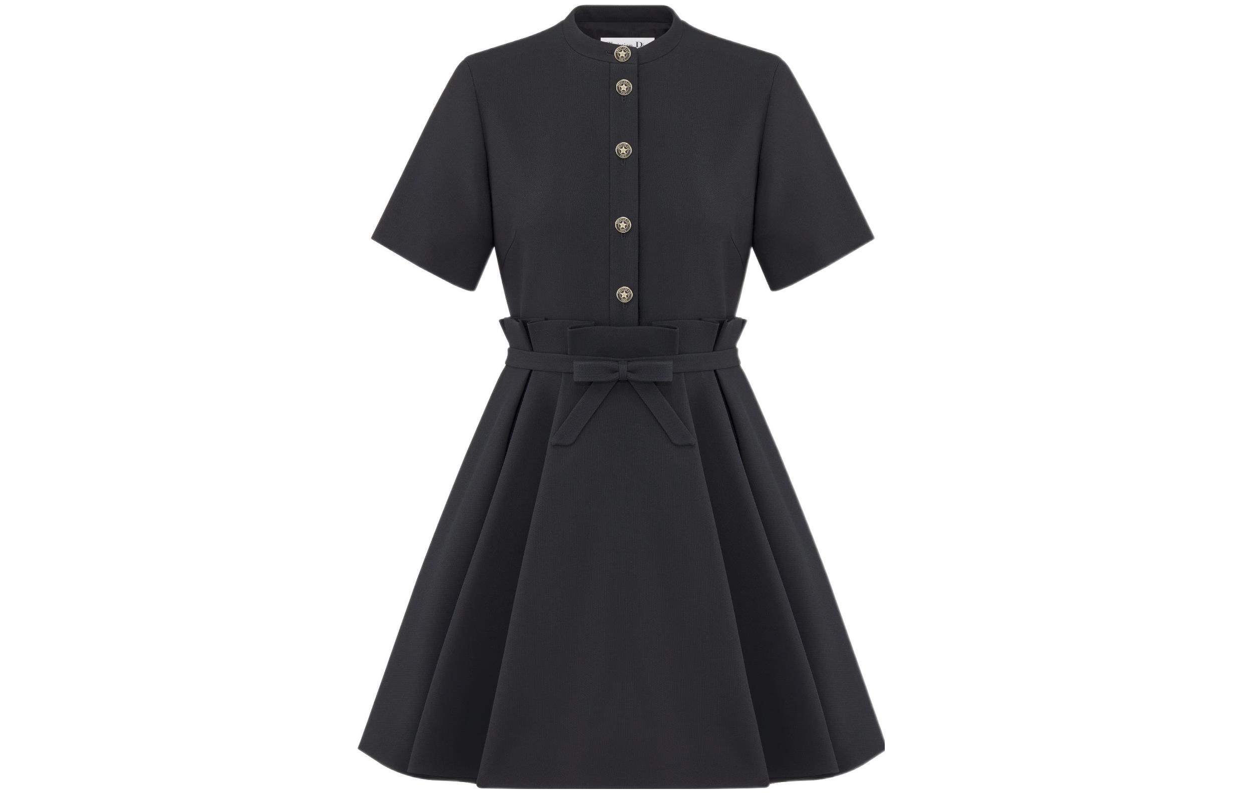 (Women) DIOR SS23 Black Ruffled Tie Flare Short-Sleeve Dress  Fashion 321R23A1166-X9000