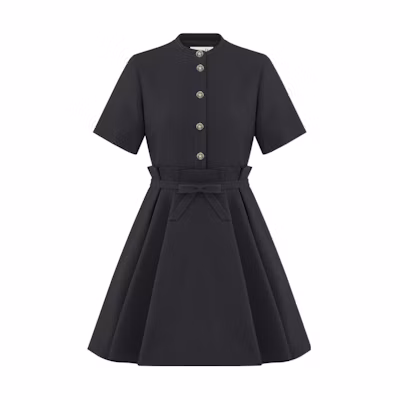 (Women) DIOR SS23 Black Ruffled Tie Flare Short-Sleeve Dress Fashion 321R23A1166-X9000