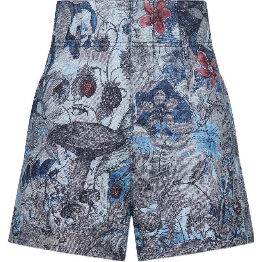 (Women) DIOR SS23 Chinese New Year High-Waisted Printed Denim Shorts Women Blue. 312P72A3548-X5828