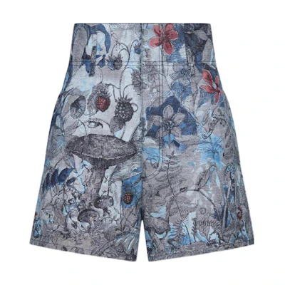 (Women) DIOR SS23 Chinese New Year High-Waisted Printed Denim Shorts Women Blue. 312P72A3548-X5828