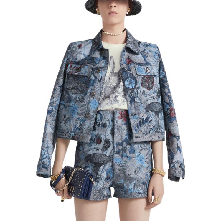 Shop (W) ディオール SS23 春節 ハイウエスト プリント デニムショーツ ウィメンズ ブルー. 312P72A3548-X5828