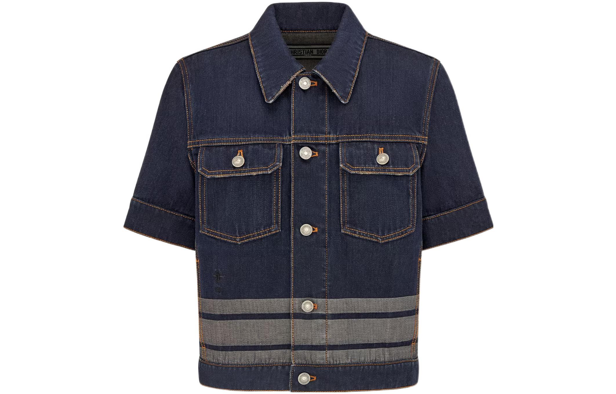 (Women) DIOR SS23 Contrast Casual Short-Sleeve Denim Jacket  Dark Blue 322V29A3394-X5651
