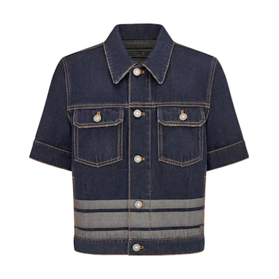 (Women) DIOR SS23 Contrast Casual Short-Sleeve Denim Jacket Dark Blue 322V29A3394-X5651