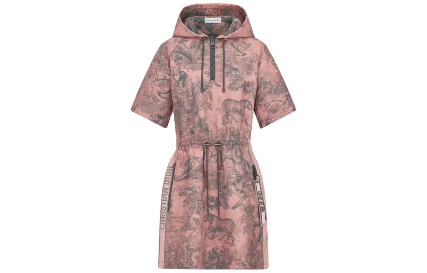 (Women) DIOR SS23 Dioriviera Animal Print Hooded A-Line Short Sleeve Dress Grey Women 147R40A2826-X4839