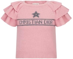 (Women) DIOR SS23 Pink Knit Pullover with Logo Print and Ruffle Detail for Women. 344S13BM003-X4839 (Women) DIOR SS23 Pink Knit Pullover with Logo Print and Ruffle Detail for Women. 344S13BM003-X4839