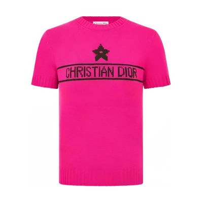 (Women) DIOR SS23 Pink Monogram Knit Short Sleeve Crewneck Top . 344S98AM003-X4458