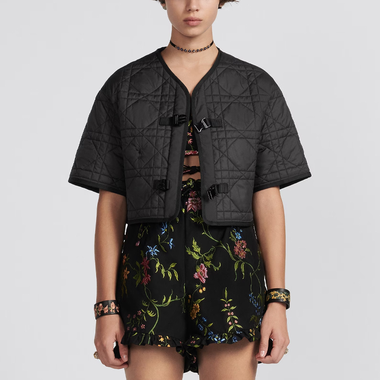 Shop (W) DIOR SS23 Jaket Quilted Lengan Pendek Wanita Hitam 327C31A2827-X9000