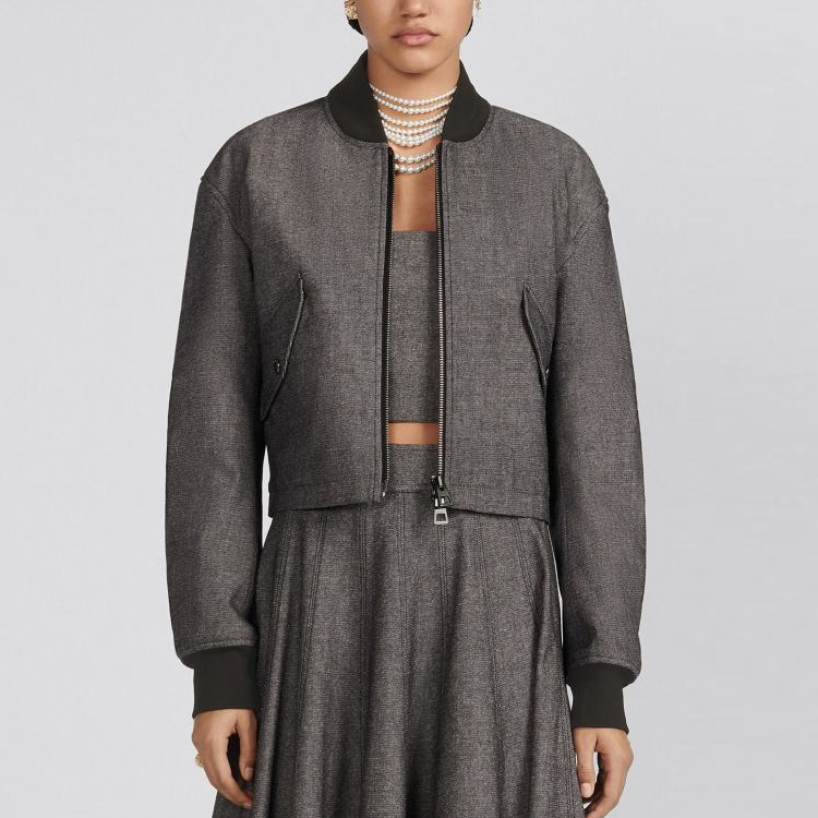 Shop (W) Dior SS23 灰色純色羅紋拉鍊飛行夾克 341C34A3439-X8876