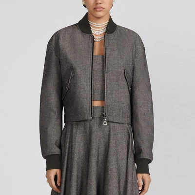 (W) Dior SS23 灰色純色羅紋拉鍊飛行夾克 341C34A3439-X8876 Shop (W) Dior SS23 灰色純色羅紋拉鍊飛行夾克 341C34A3439-X8876
