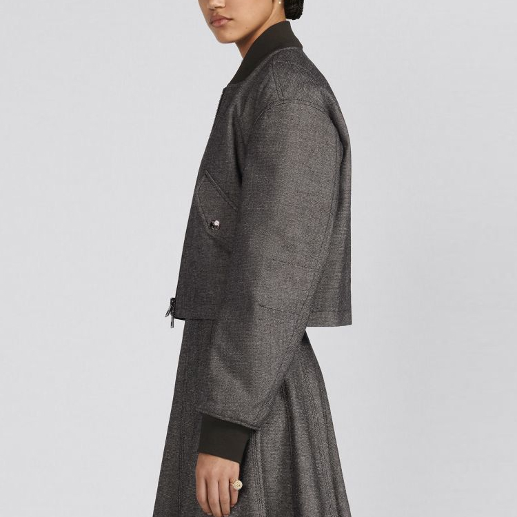 Details for (W) Dior SS23 灰色純色羅紋拉鍊飛行夾克 341C34A3439-X8876