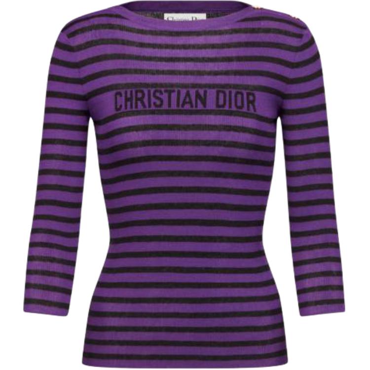 (Women) DIOR SS23 Striped Slim-Fit Knit Sweatshirt Women’s Purple 344S97AM729-X4880