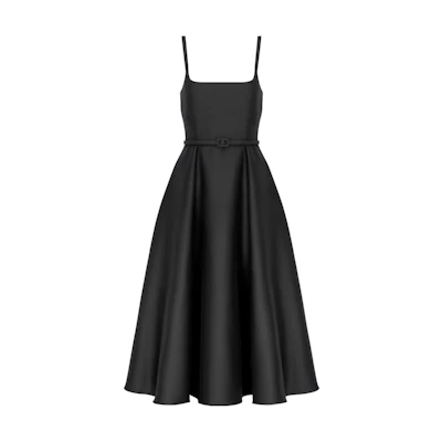 (Women) DIOR SS24 Black Solid Pleated Square-Neck Midi Flared Strap Dress 421R73A1212-X9000