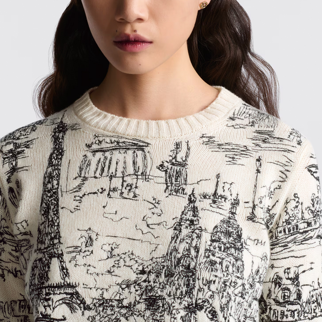 Details for (W) DIOR SS24 캐시미어 스웨터 아키텍처 자수 - 멀티컬러. 444S57AM034-X0930