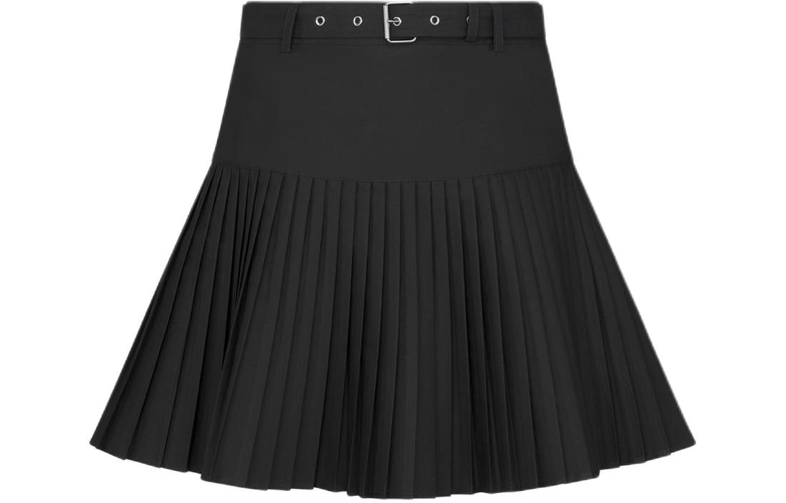 (Women) DIOR SS24  Pleated Belted Casual Skirt Black 427J18A3332-X9000