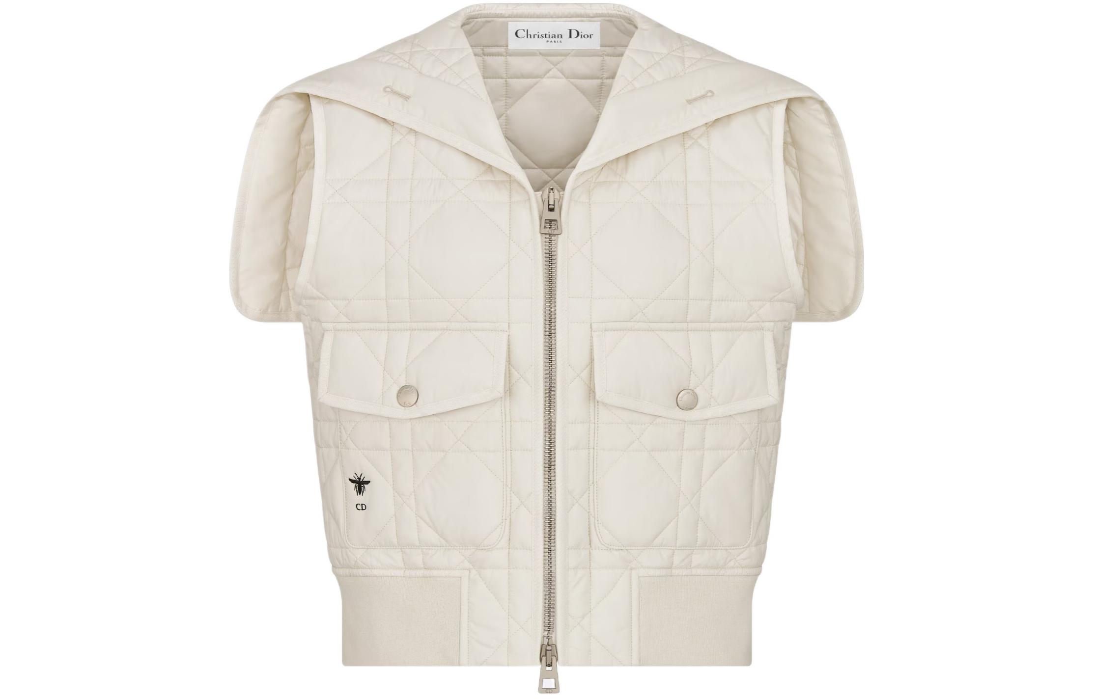 (Women) DIOR SS24  Solid Color Embroidered Logo Zip Vest Beige. 417C75A2827-X0250