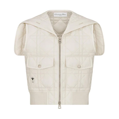 (Women) DIOR SS24 Solid Color Embroidered Logo Zip Vest Beige. 417C75A2827-X0250